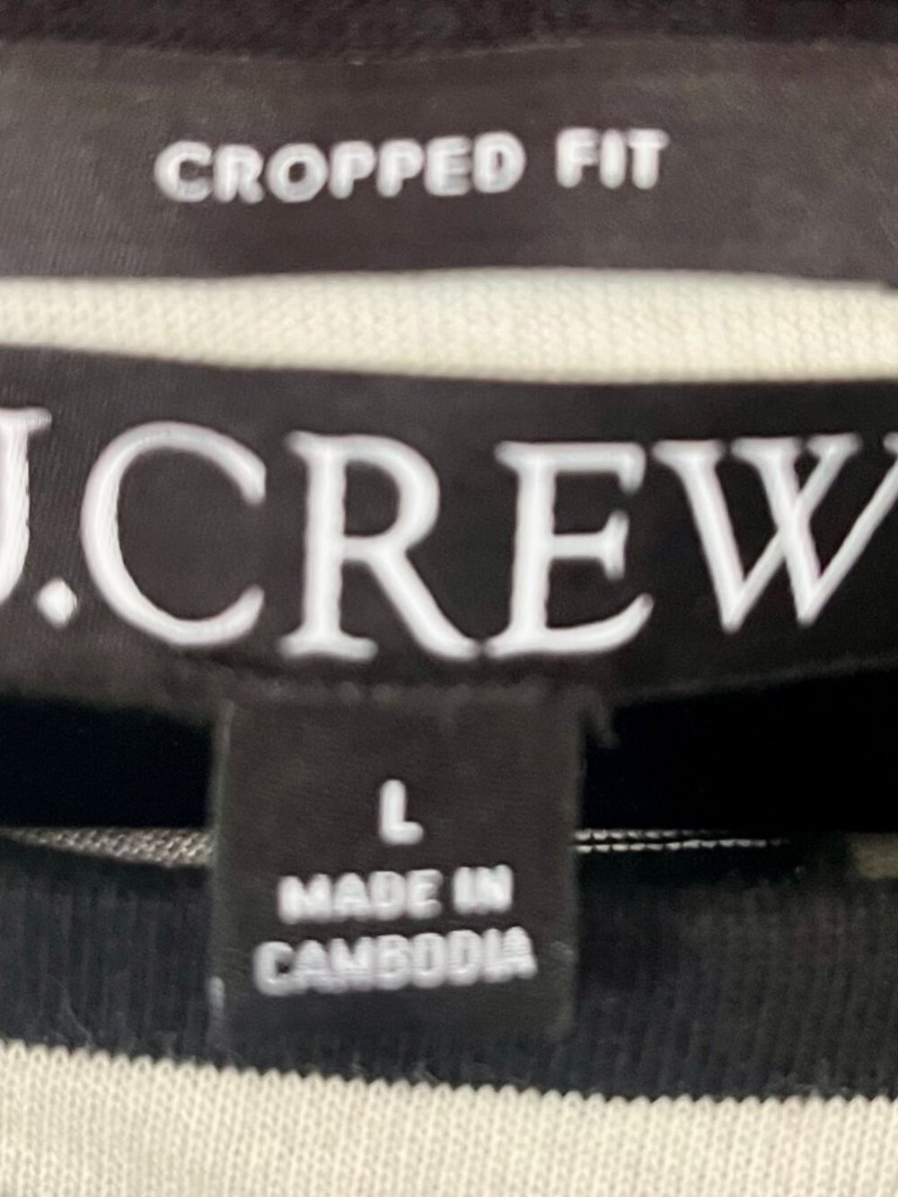 J.Crew Black White Breton Stripe Cropped Cotton Top L - Picture 2 of 5